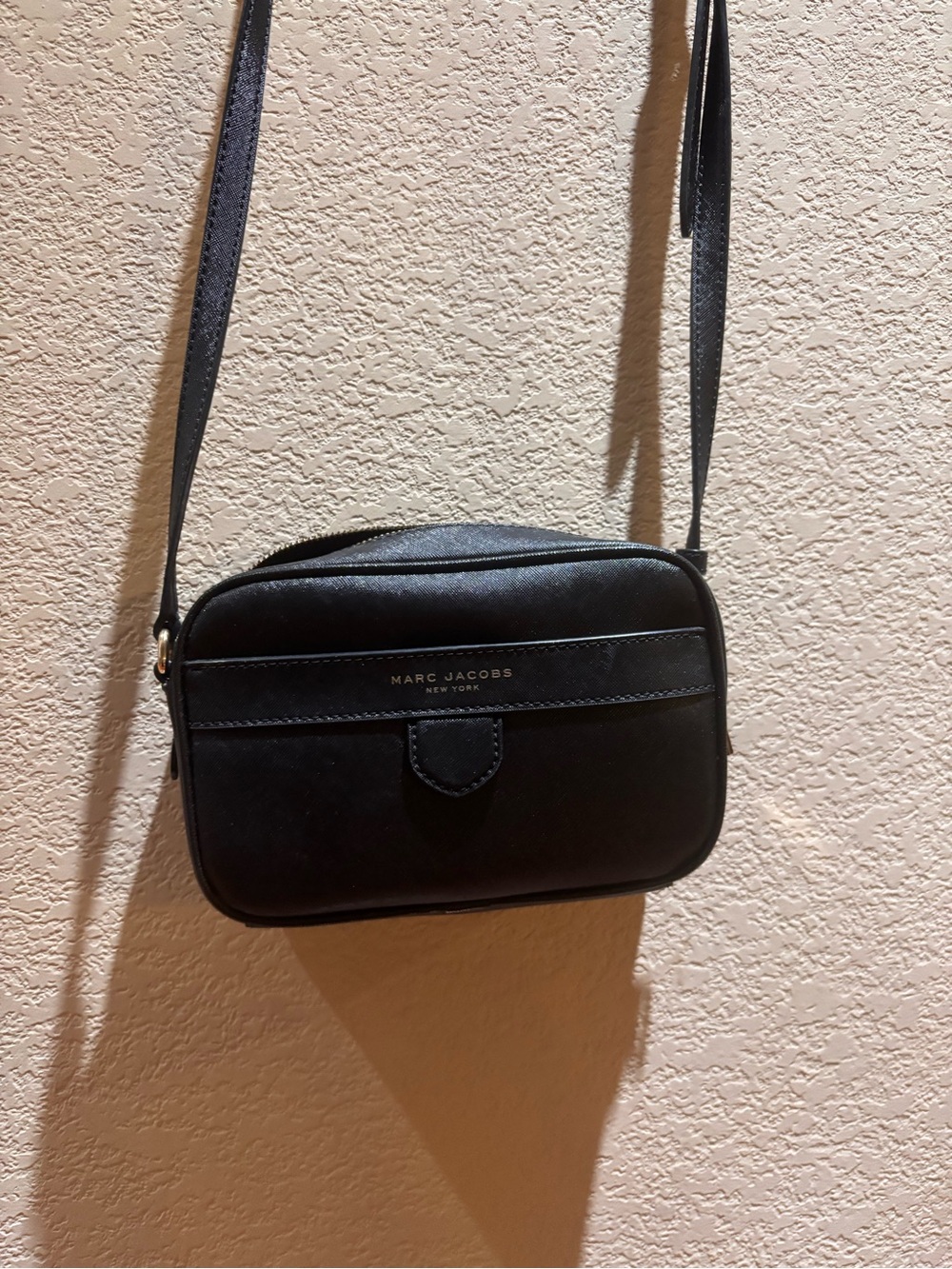 Marc Jacobs Small Black Leather Camera Bag with Gold Logo